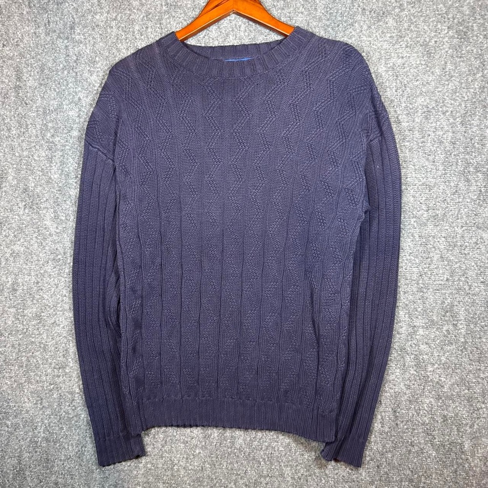 Towncraft Mens Navy Blue Diamond Knit Ramie Cotton Sweater Medium RN 93677